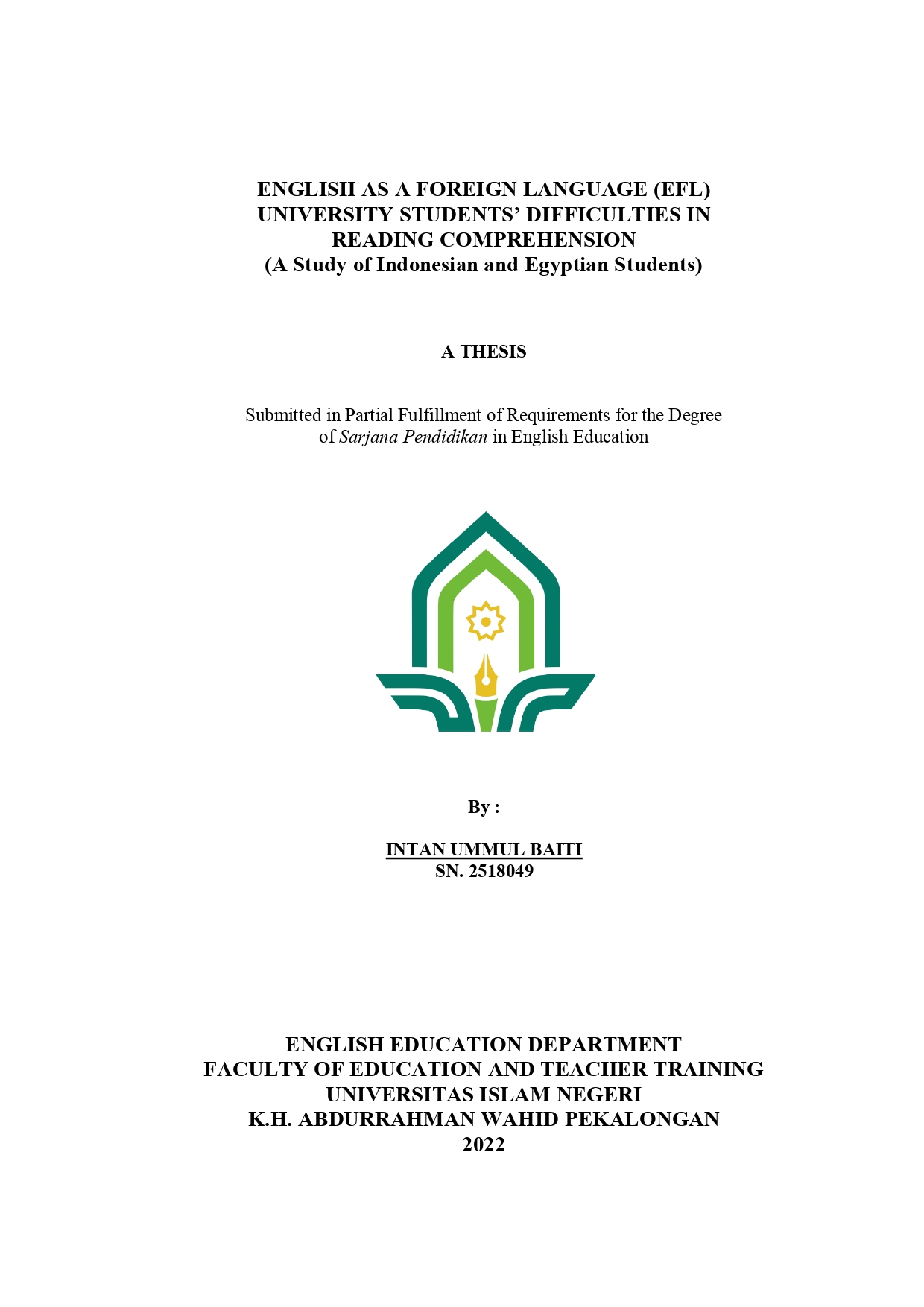 English as a foreign language (EFL) university students’ difficulties in reading comprehension (a study of Indonesian and Egyptian students)