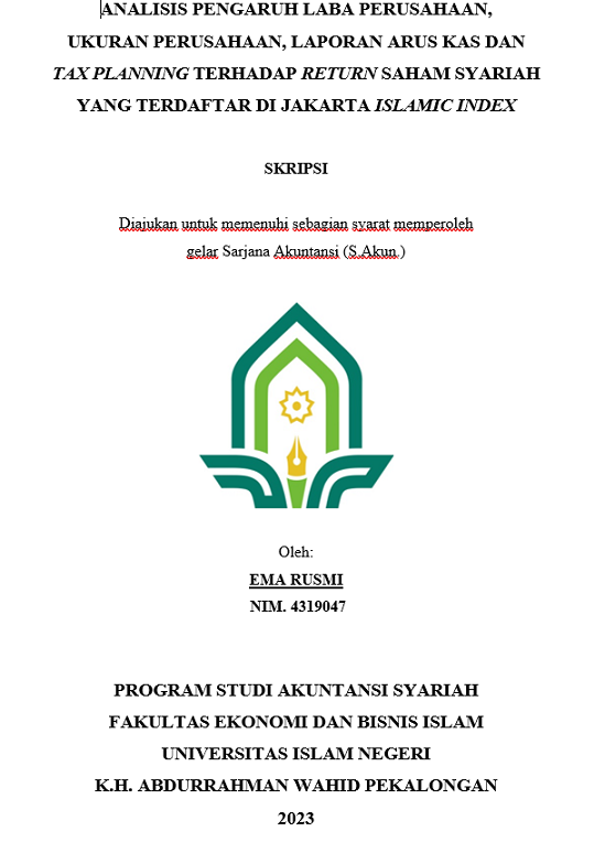 Analisis Pengaruh Laba Perusahaan , Ukuran Perusahaan , Laporan Arus Kas dan Tax Planning Terhadap Return Saham Syariah Yang Terdaftar di Jakarta Islamic Index