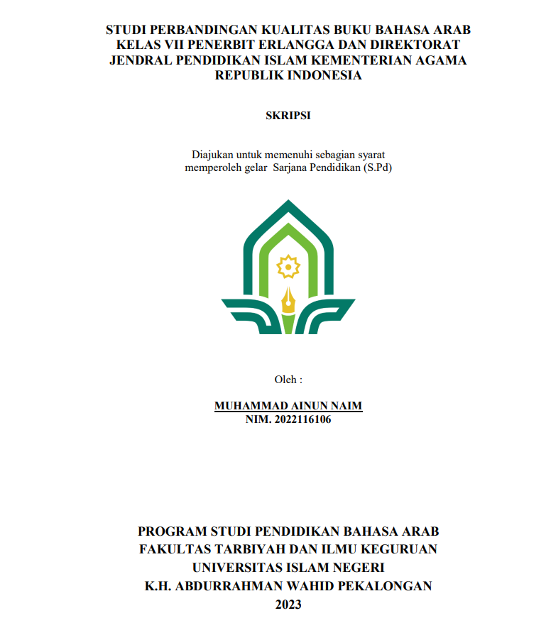 Studi  Perbandingan Kualitas Buku Bahasa Arab Kelas VII Penerbit Erlangga dan Direktorat Jendral Pendidikan Islam Kementerian Agama Republik Indonesia