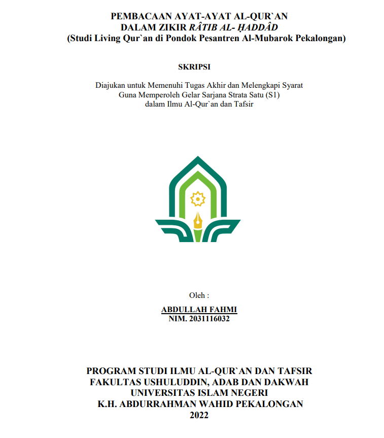 PembacaaN Ayat-Ayat Al Qur'an dalam Dzikir Ratib Al Hadad (Studi Living Qur'an di Pondok Pesantren Al Mubarok Pekalongan)