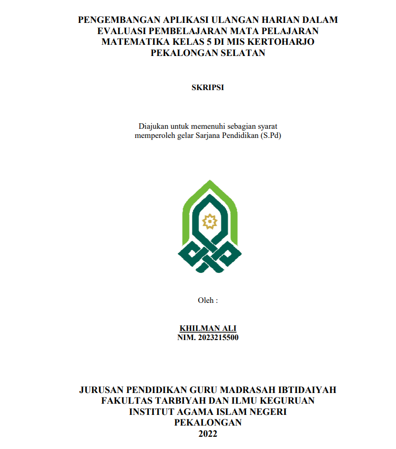 Pengembangan Aplikasi Ulangan Harian dalam Evaluasi Pembelajaran Mata Pelajaran Matematika Kelas 5 di MIS Kertoharjo Pekalongan Selatan