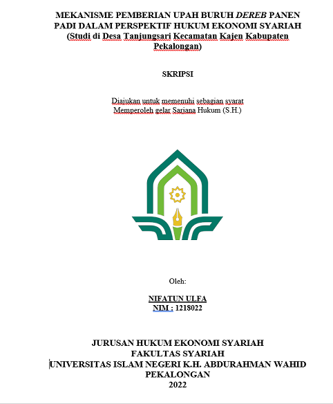 Mekanisme Pemberian Upah Buruh Derep Panen Padi dalam Perspektif Hukum Ekonomi Syariah (Studi di Desa Tanjungsari Kecamatan Kajen Kabupaten Pekalongan)