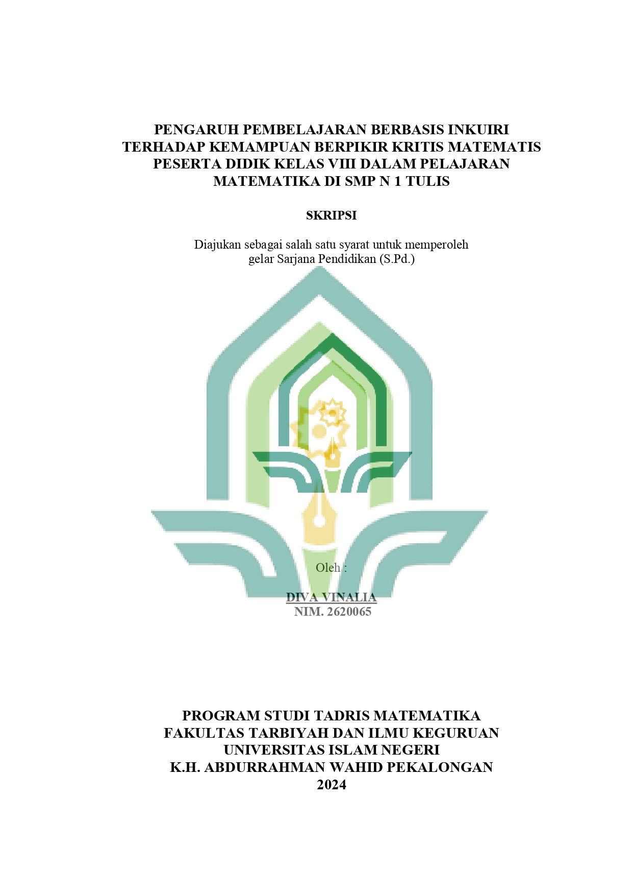 Pengaruh Pembelajaran Berbasis Inkuiri Terhadap Kemampuan Berpikir Kritis Matematis Peserta Didik Kelas VIII Dalam Pelajaran Matematika di SMP N 1 Tulis