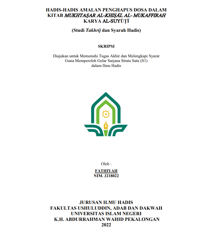 Hadist-Hadist Amalan Penghapus Dosa dalam Kitab Mukhtasar Al-Khisal Al-Mukaffirah Karya Al Suyuti (Studi Takhrij dan Syarah Hadist)