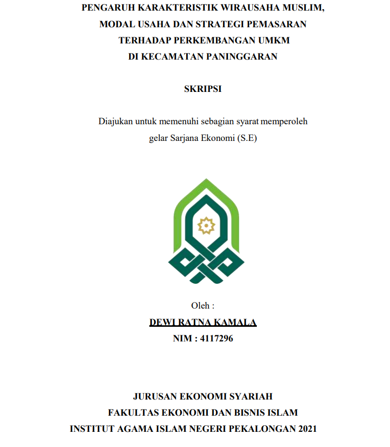 Pengaruh Karakteristik Wirausaha Muslim, Modal Usaha Dan Strategi Pemasaran Terhadap Perkembangan UMKM Di Kecamatan Paninggaran