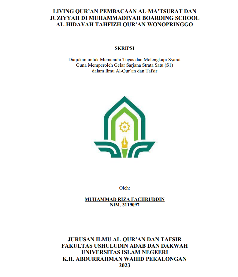 Living Qur'an Pembacaan Al-Ma'tsurat dan Juziyyah di Muhammadiyah Boarding School Al-Hidayah Tahfizh Qur'an Wonopringgo