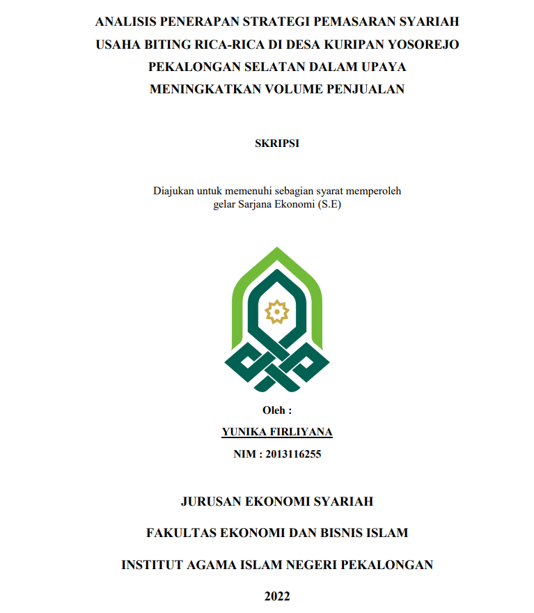 Analisis Penerapan Strategi Pemasaran Syariah Usaha Biting Rica-Rica Di Desa Kuripan Yosorejo Pekalongan Selatan Dalam Upaya Meningkatkan Volume Penjualan