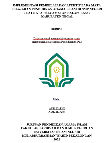 Implementasi Pembelajaran Afektif Pada Mata Pelaajran Pendidikan Agama Islam di SMP Negeri 3 Satu Atap Kecamatan Kandangserang Kabupaten Tegal