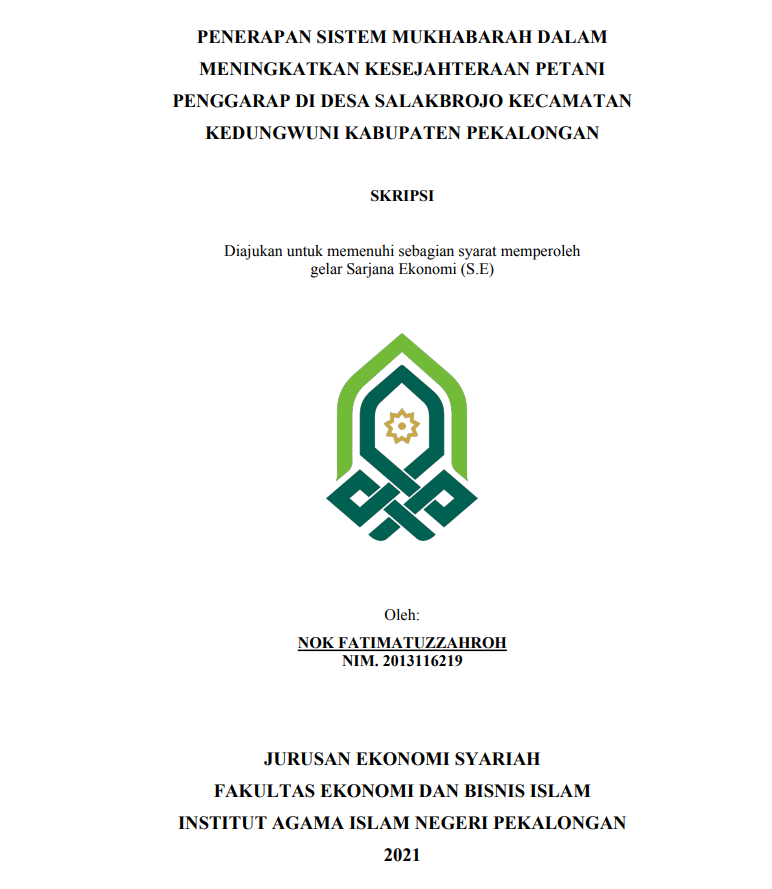 Penerapan Sistem Mukhabarah dalam Meningkatkan Kesejahteraan Petani Penggarap di Desa Salakbrojo Kecamatan Kedungwuni Kabupaten Pekalongan