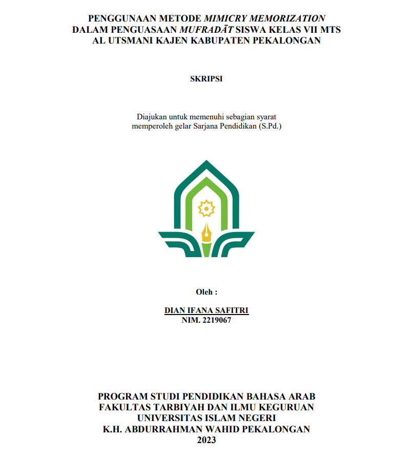 Penggunaan Metode Mimicry Memorization dalam Penguasaan Mufrodat Siswa Kelas VII MTS Al Ustmani Kajen Kabupaten Pekalongan