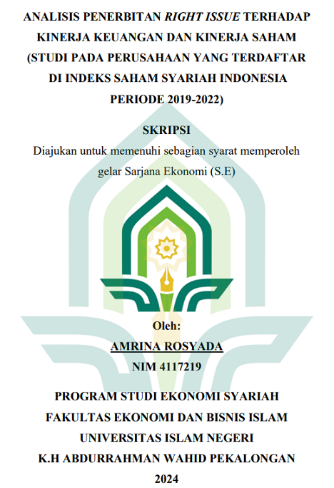 Analisis Penerbitan Right Issue Terhadap Kinerja Keuangan Dan Kinerja Saham (Studi Pada Perusahaan Yang Terdaftar di Indeks Saham Syariah Indonesia Periode 2019-2022)