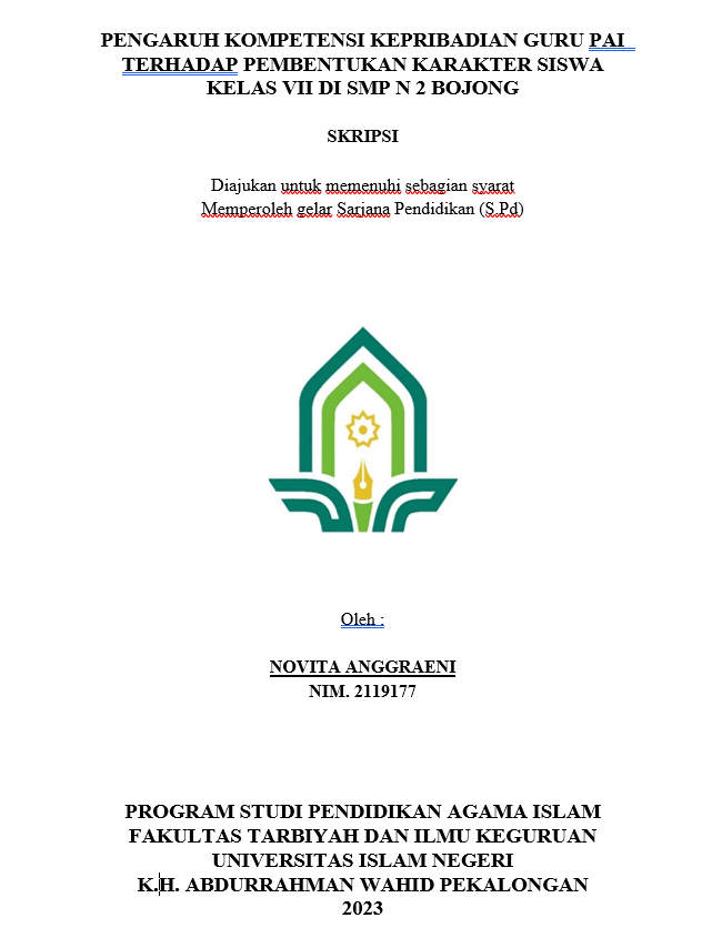 Pengaruh Kompetensi Kepribadian Guru PAI Terhadap Pembentukan Karakter Siswa Kelas VII di SMP N 2 Bojong