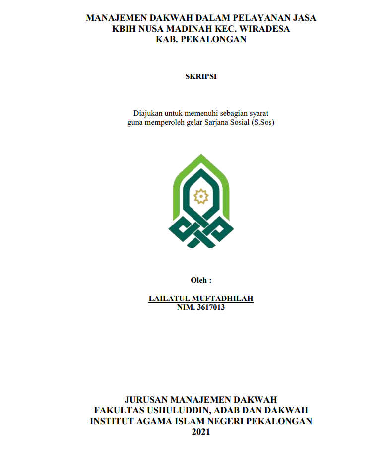 Manajemen Dakwah dalam Pelayanan Jasa KBIH Nusa Madinah Kec. Wiradesa Kab. Pekalongan