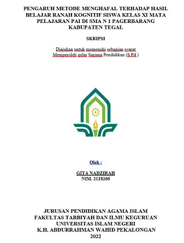 Pengaruh Metode Menghafal Terhadap Hasil Belajar Ranah Kognitif Siswa Kelas XI Mata Pelajaran PAI di SMA N 1 Pagerbarang Kabupaten Tegal