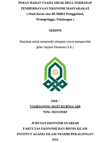 Peran Badan Usaha Milik Desa Terhadap Pemberdayaan Ekonomi Masyarakat (Studi Kasus atas BUMDES Pringgodani, Wonopringgo Pekalongan)