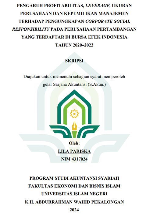 Pengaruh Profitabilitas, Leverage, Ukuran Perusahaan Dan Kepemilikan Manajemen Terhadap Pengungkapan Corporate Social Responsibility Pada Perusahaan Pertambangan Yang Terdaftar Di Bursa Efek Indonesia Tahun 2020-2023