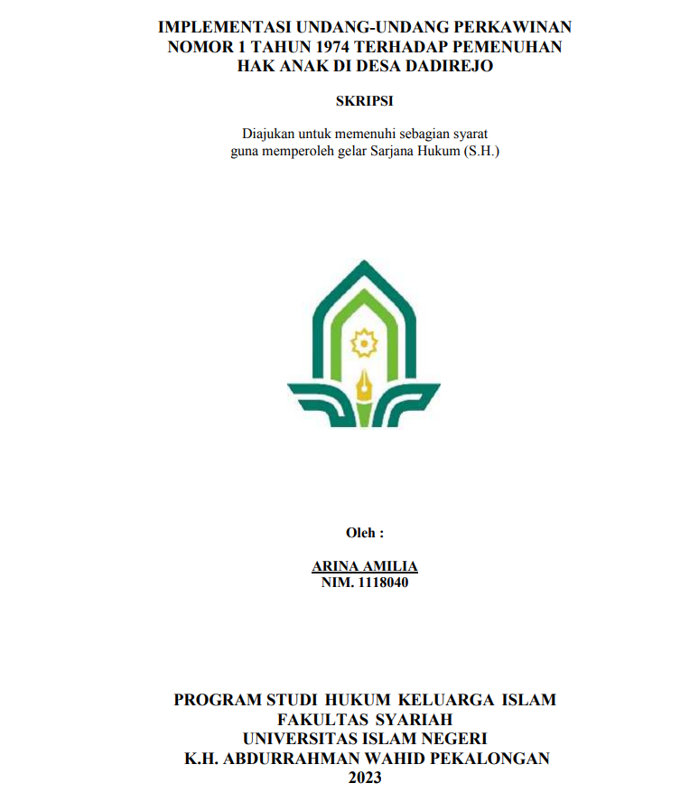 Implementasi Undang-Undang Perkawinan Nomor 1 Tahun 1974 Terhadap Pemenuhan Hak Anak di Desa Dadirejo