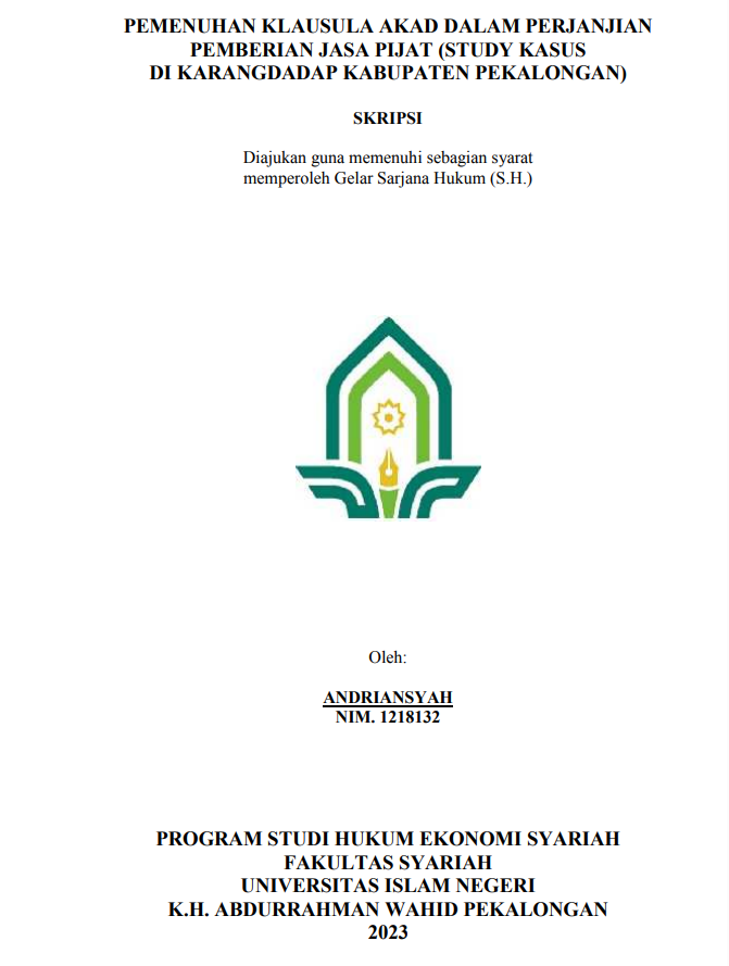 Pemenuhan Klausula Akad dalam Perjanjian Pemberian Jasa Pijat (Studi Kasus di Karangdadap Kabupaten Pekalongan)