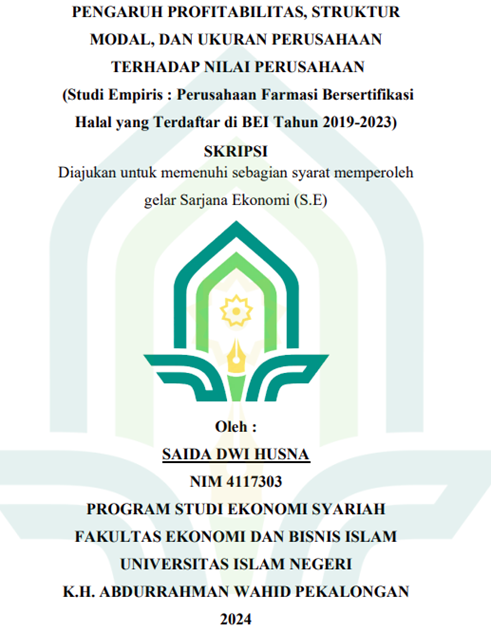 Pengaruh Profitabilitas Struktur Modal, Dan Ukuran Perusahaan Terhadap Nilai Perusahaan (Studi Empiris : Perusahaan Farmasi Bersertifikasi Halal Yang Terdaftar Di BEI Tahun 2019-2023)