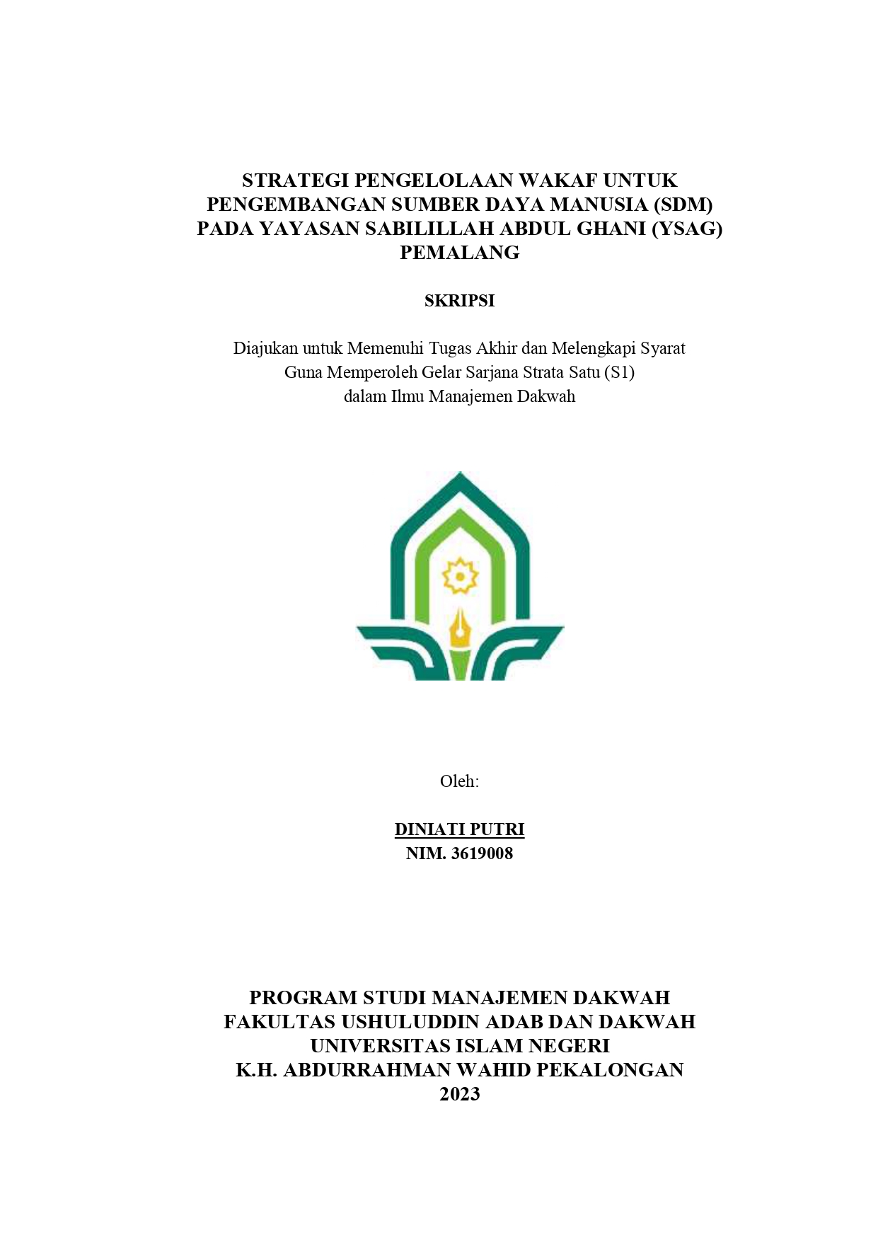 Strategi Pengelolaan Wakaf untuk Pengembangan Sumber Daya Manusia (SDM) pada Yayasan Sabilillah Abdul Ghani (YSAG) Pemalang