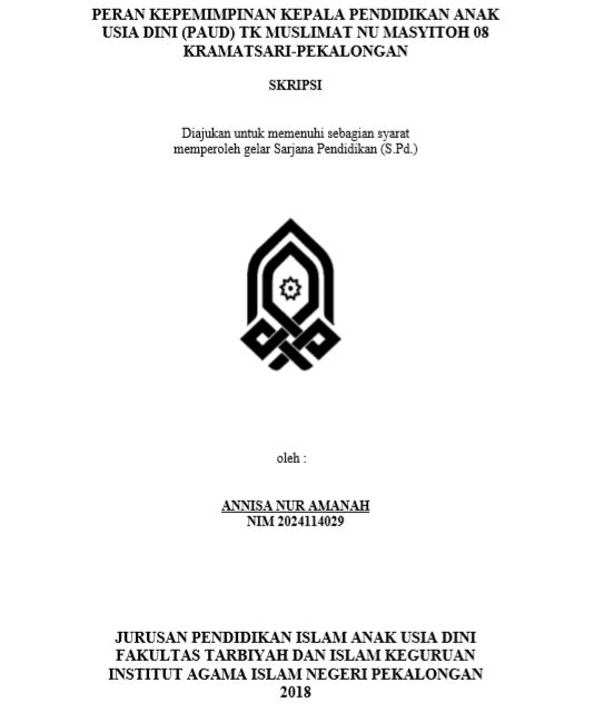 Peran Kepemimpinan Kepala Pendidikan Anak Usia Dini (PAUD) TK Muslimat NU Masyitoh 08 Kramatsari-Pekalongan