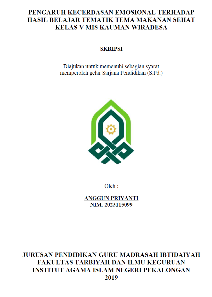 Pengaruh Kecerdasan Wmosional TerhadapHasil Belajar Tematk Tema Makanan Sehat Kelas V MIS Kauman Wiradesa