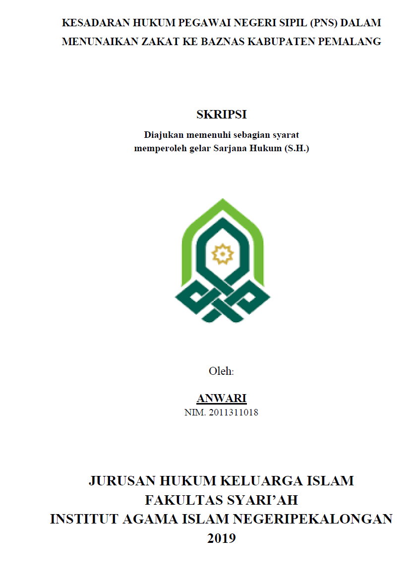 Kesadaran Hukum Pegawai Negeri Sipil (PNS) Dalam Menunaikan Zakat Ke Baznas Kabupaten Pemalang