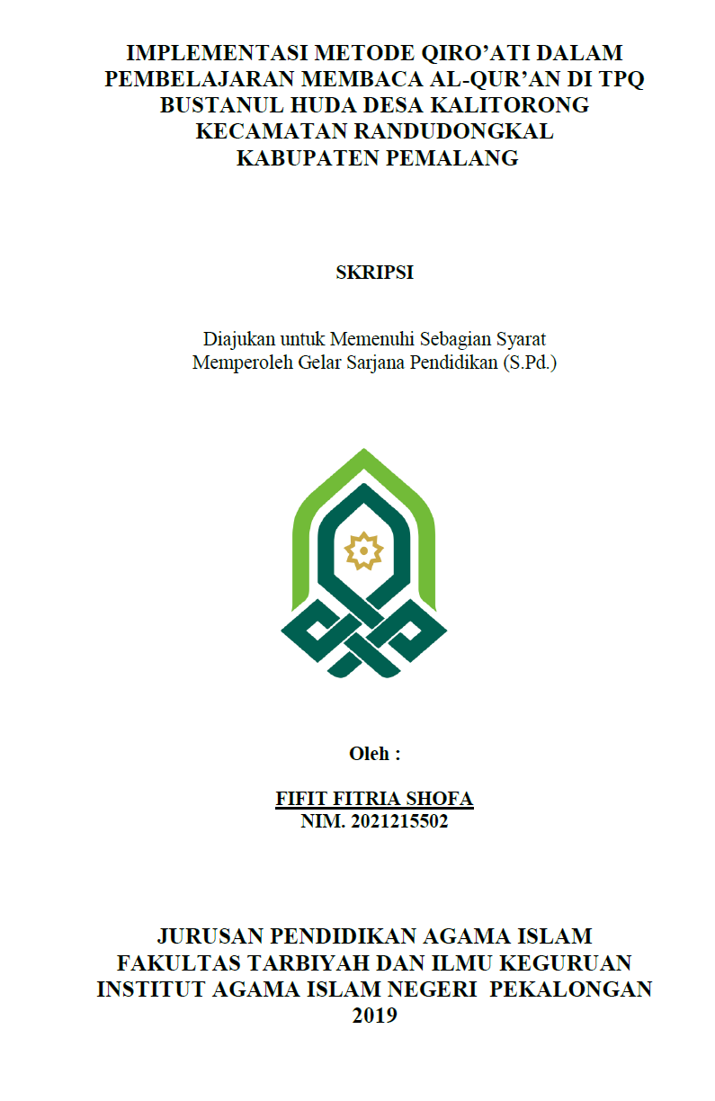 Implementasi Metode Qiro'ati Dalam Pembelajaran Membaca Al-Qur'an Di TPQ Bustanul Huda Desa Kalitorong Kecamatan Randudongkal Kabupaten Pemalang