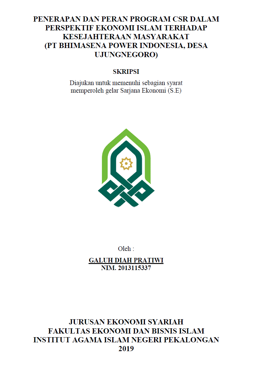 Penerapan dan Peran Program CSR Dalam Perspektif Ekonomi Islam Terhadap Kesejahteraan Masyarakat (PT Bhimasena Power Indonesia, Desa Ujungnegoro)