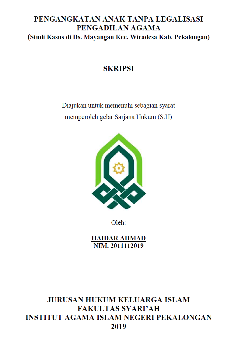 Pengangkatn Anak Tanpa Legalisasi Pengadilan Agama (Studi Kasus di Ds. Mayangan Kec. Wiradesa Kab. Pekalongan)