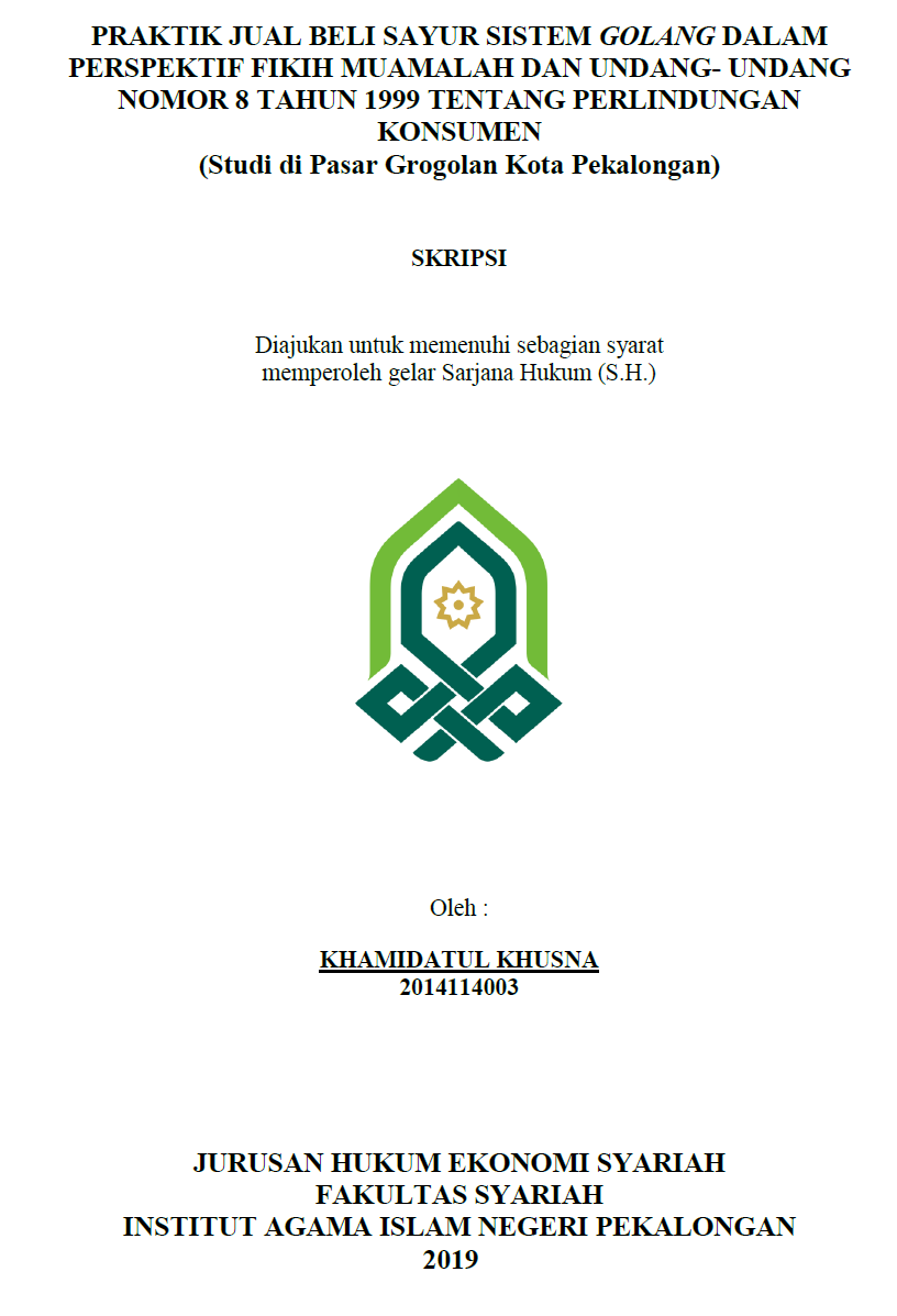 Praktik Jual Beli  Sayur Sistem Golang Dalam Perspektif Fikih Muamalah Dan Undang - Undang Nomor 8 Tahun 1999 Tentang Perlindungan Konsumen