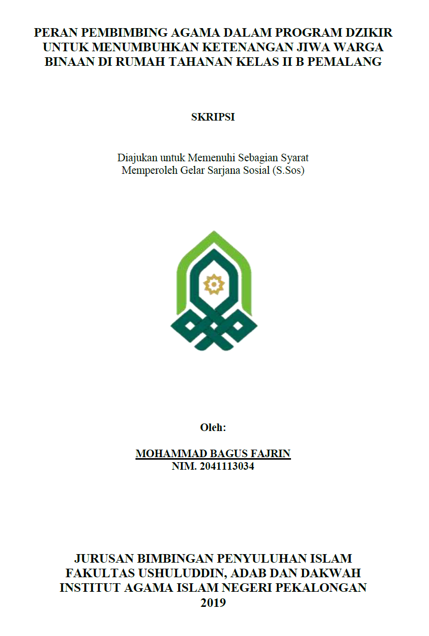 Peran Pembimbing Agama Dalam Program Dzikir Untuk Menumbuhkan Ketenangan Jiwa warga Binaan Di Rumah Tahanan kelas II B Pemalang