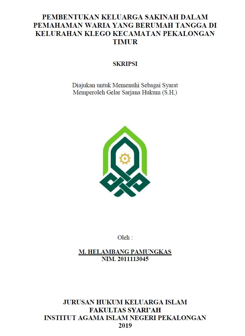 Pembentukan Keluarga Sakinah Dalm Pemahaman Waria Yang berumah Tangga Di Kelurahan Klego Kecamatan Pekalongan Timur