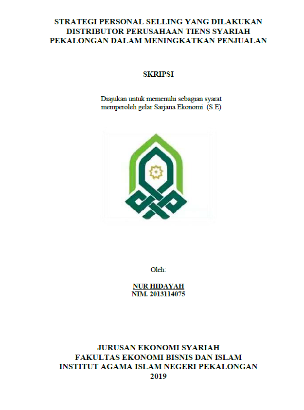 Strategi Personal Selling Yang Dilakukan Distributor Perusahaan Tiens Syariah Pekalongan Dalam Meningkatkan Penjualan