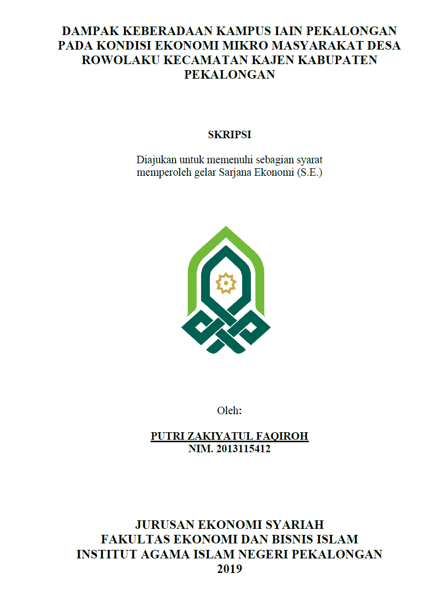 Dampak Keberadaan Kampus IAIN Pekalongan Pada Kondisi Ekonomi Mikro Masyarakat Desa Rowolaku Kecamatan Kajen Kabupaten Pekalongan