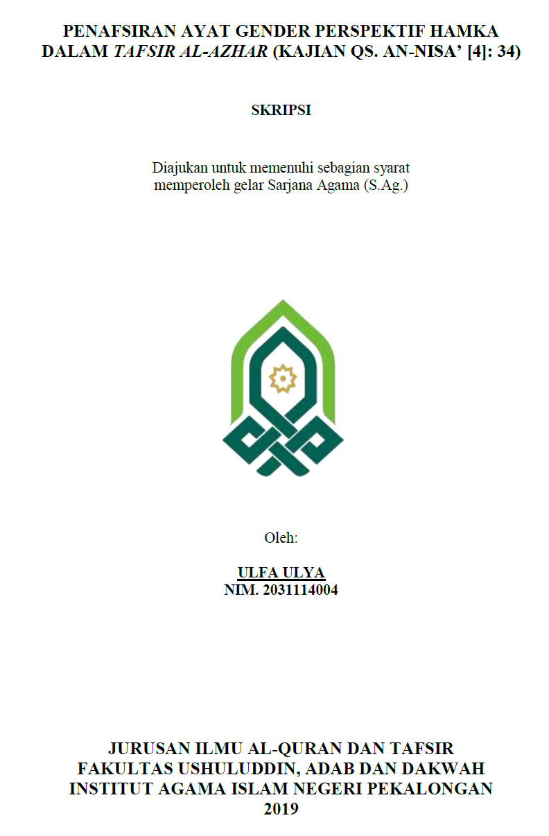 Penafsiran Ayat Gender perspektif Hamka dalam tafsirAl_Al-Azhar ( Kajian Qs. AN-Nisa' [4]:34 )