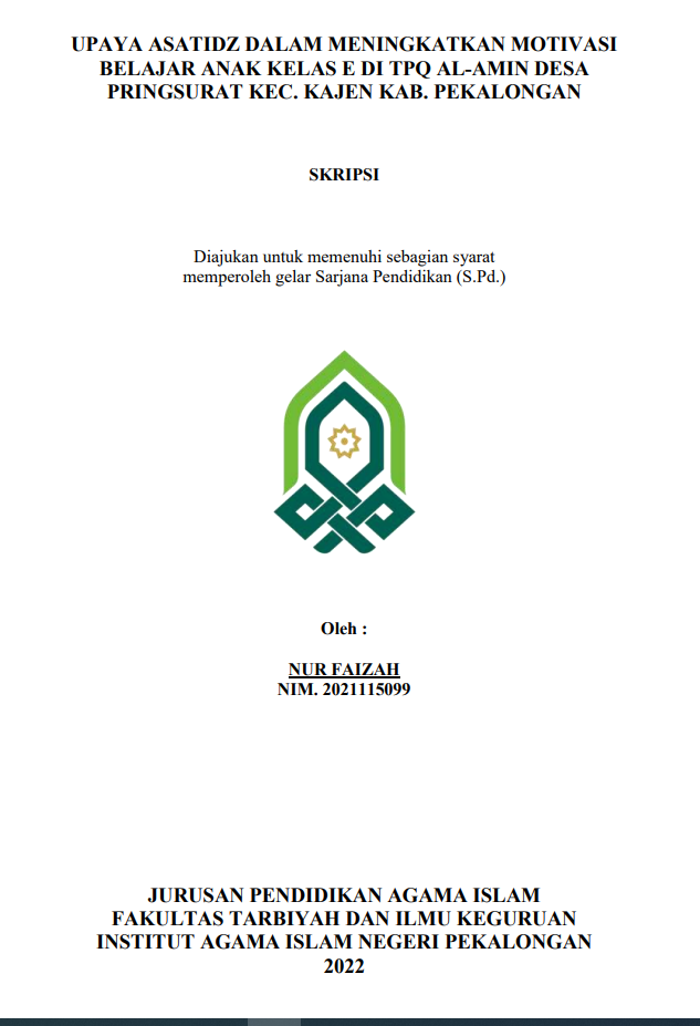 Upaya Asatidz Dalam Meningkatkan Motivasi Belajar Anak Kelas E di TPQ Al-Amin Desa Pringsurat Kec. Kajen Kab. Pekalongan