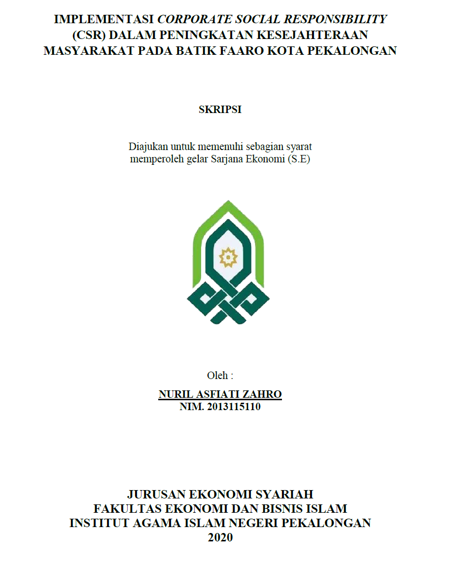 Implementasi Corporate Social Responsibility ( CSR ) Dalam Peningkatan Kesejahteraan Masyarakat Pada Batik Faaro Kota Pekalongan