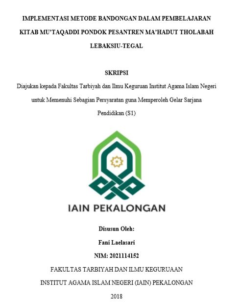 Implementasi Metode Bandongan Dalam Pembelajaran Kitab Mu'taqad Di Pondok Pesantren Ma'Hadut Tholabah Lebaksiu-Tegal