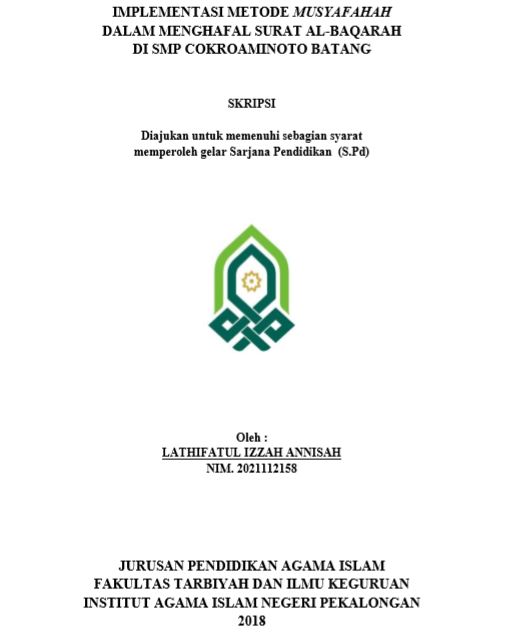 Implementasi Metode Musyafahah Dalam Menghafal Surat Al-Baqarah Di SMP Cokroaminoto Batang