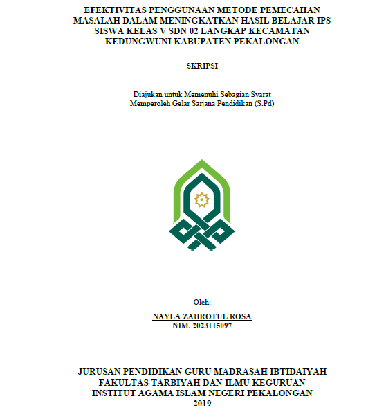 Efektivitas Pengguna Metode Pemecahan Masalah Dalam Meningkatkan Hasil Belajar IPS Siswa Kelas V SDN 02 Langkap Kecamatan Kedungwuni Kabupaten Pekalongan