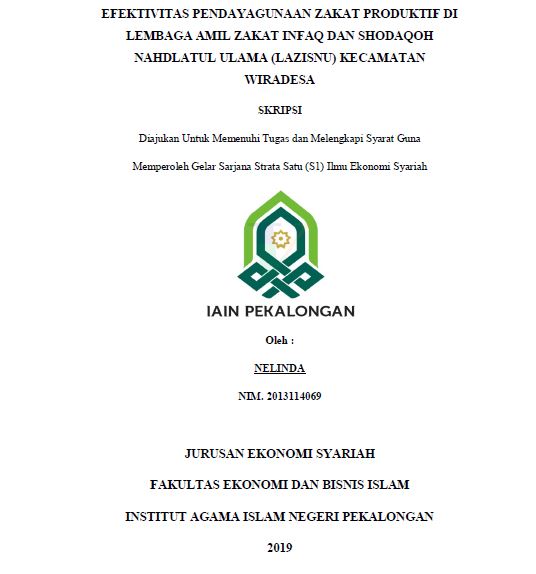 Efektivitas Pendayagunaan Zakat Produktif Di Lembaga Amil Zakat Infaq Dan Shodaqoh Nahdlatul Ulama (LAZISNU) Kecamatan Wiradesa