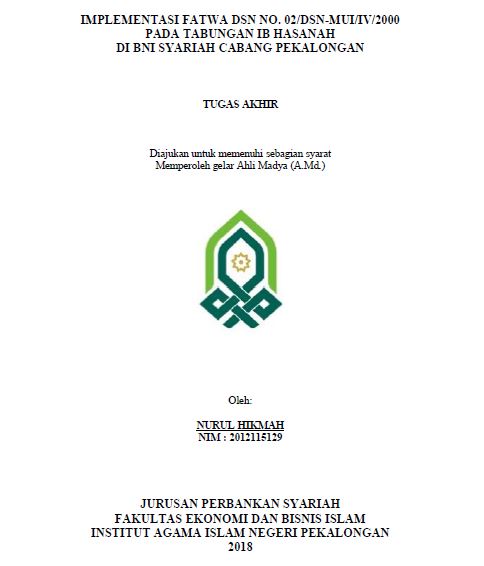 Implementasi Fatwa DSN No. 02/DSN-MUI/IV/2000 Pada Tabungan IB Hasanah Di BNI Syariah Cabang Pekalongan