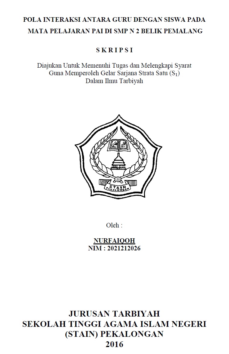 Pola Interaksi Antara Guru dengan Siswa Pada Mata Pelajaran PAI di SMP N2 Belik Pemalang