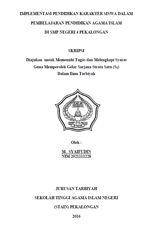 Implementasi Pendidikan Karakter Siswa Dalam Pembelajaran Pendidikan Agama Islam di SMP Negeri 4 Pekalongan