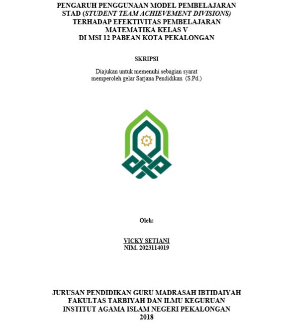 Pengaruh Penggunaan Model Pembelajaran STAD (Student Team Achievement Divisions) Terhadap Efektivitas Pembelajaran Matematika Kelas V Di MSI 12 Pabean Kota Pekalongan