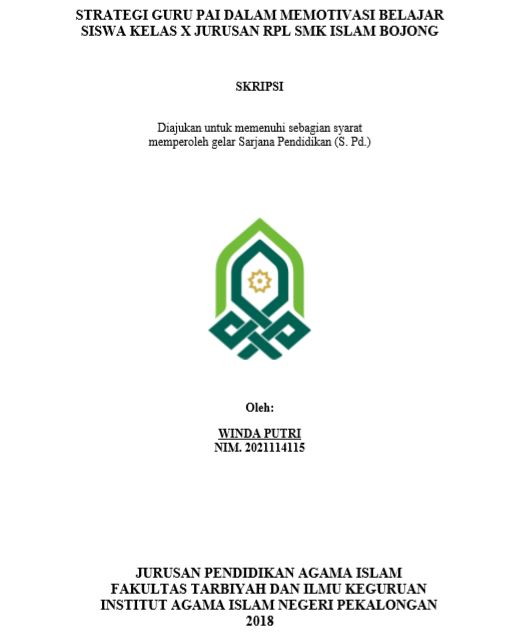 Strategi Guru PAI Dalam Memotivasi Belajar Siswa Kelas X Jurusan RPL SMK Islam Bojong