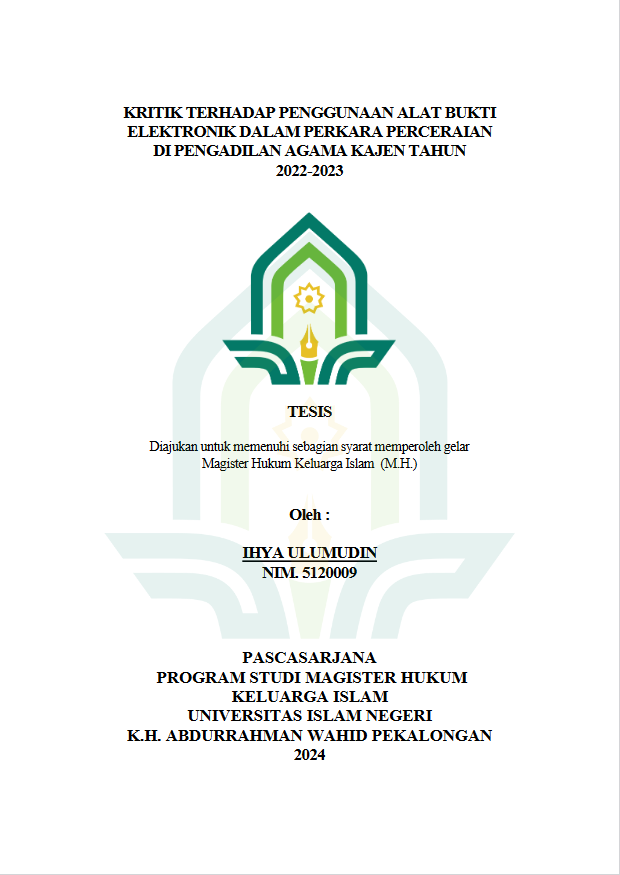 Kritik Terhadap Bukti Elektronik Dalam Perkara Perceraian Di Pengadilan Agama Kajen Tahun 2022-2023