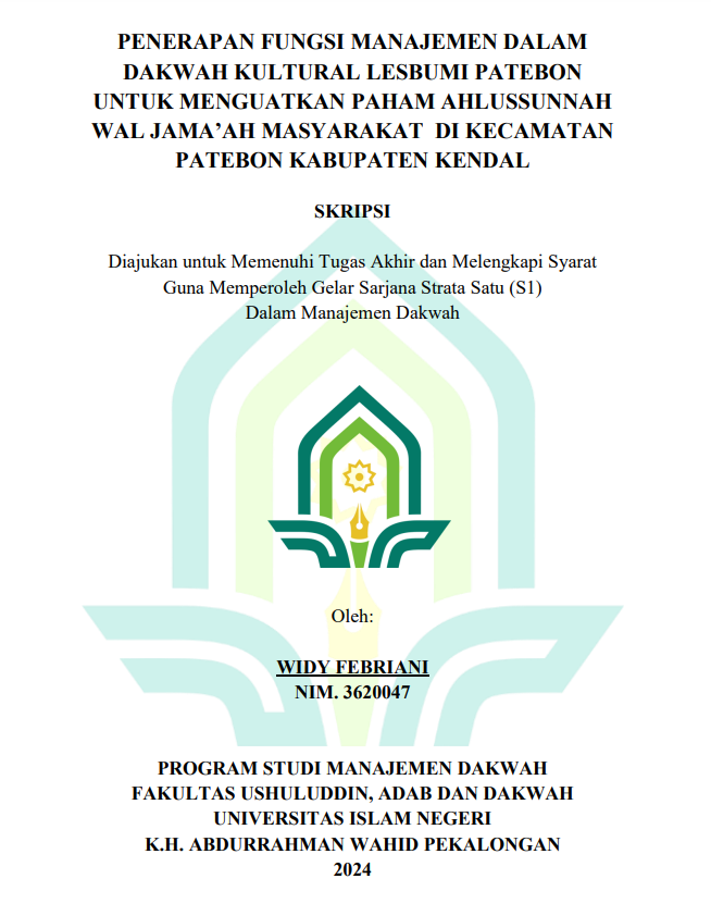 Penerapan Fungsi Manajemen Dalam Dakwah Kultural Lesbumi Patebon Untuk Menguatkan Paham Ahlussunah Wal Jama'ah Masyarakat Di Kecamatan Patebon Kabupaten Kendal