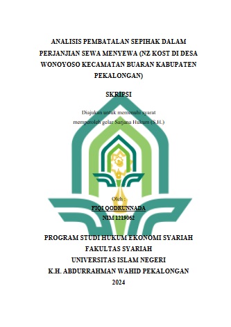 Analisis Pembatalan Sepihak Dalam Perjanjian Sewa Menyewa (NZ Kost Di Desa Wonoyoso Kecamatan Buaran Kabupaten Pekalongan)